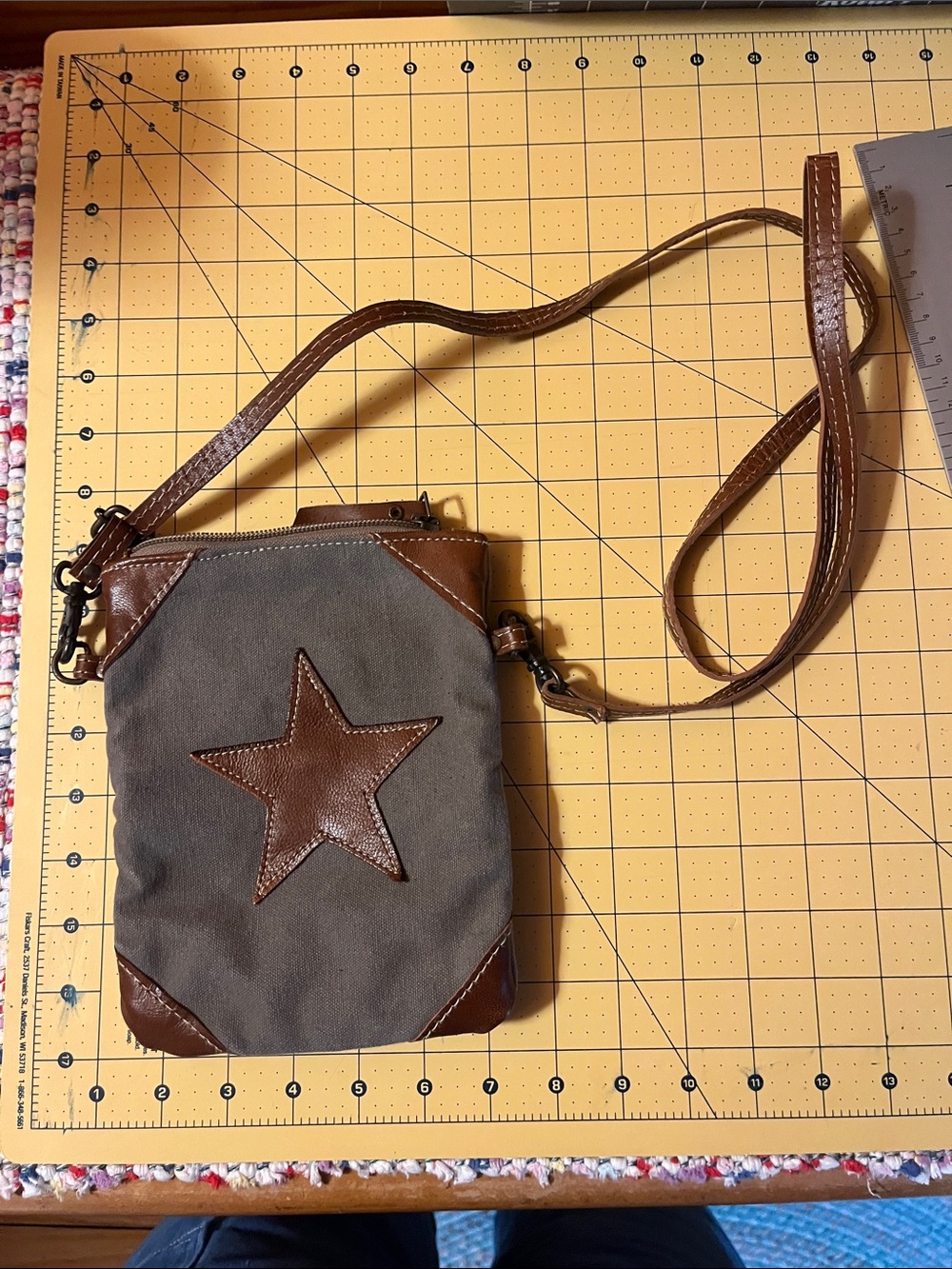 Myra Bag Brown and Olive Mini Crossbody with Star Accent
